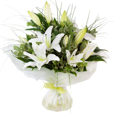 Fresh Start - This fresh and stylish gift of white oriental lilies will delight and impress. (Please keep away from cats!) Beautifully presented and delivered by your local florist.