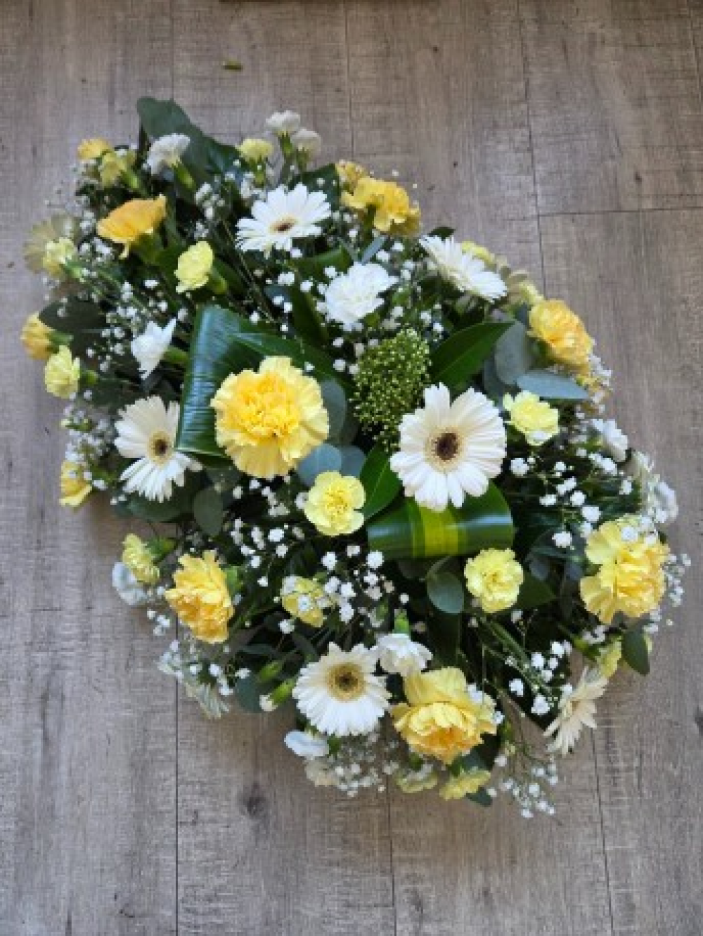 Carnation & Germini Teardrop Spray - Yellow & White Product Image