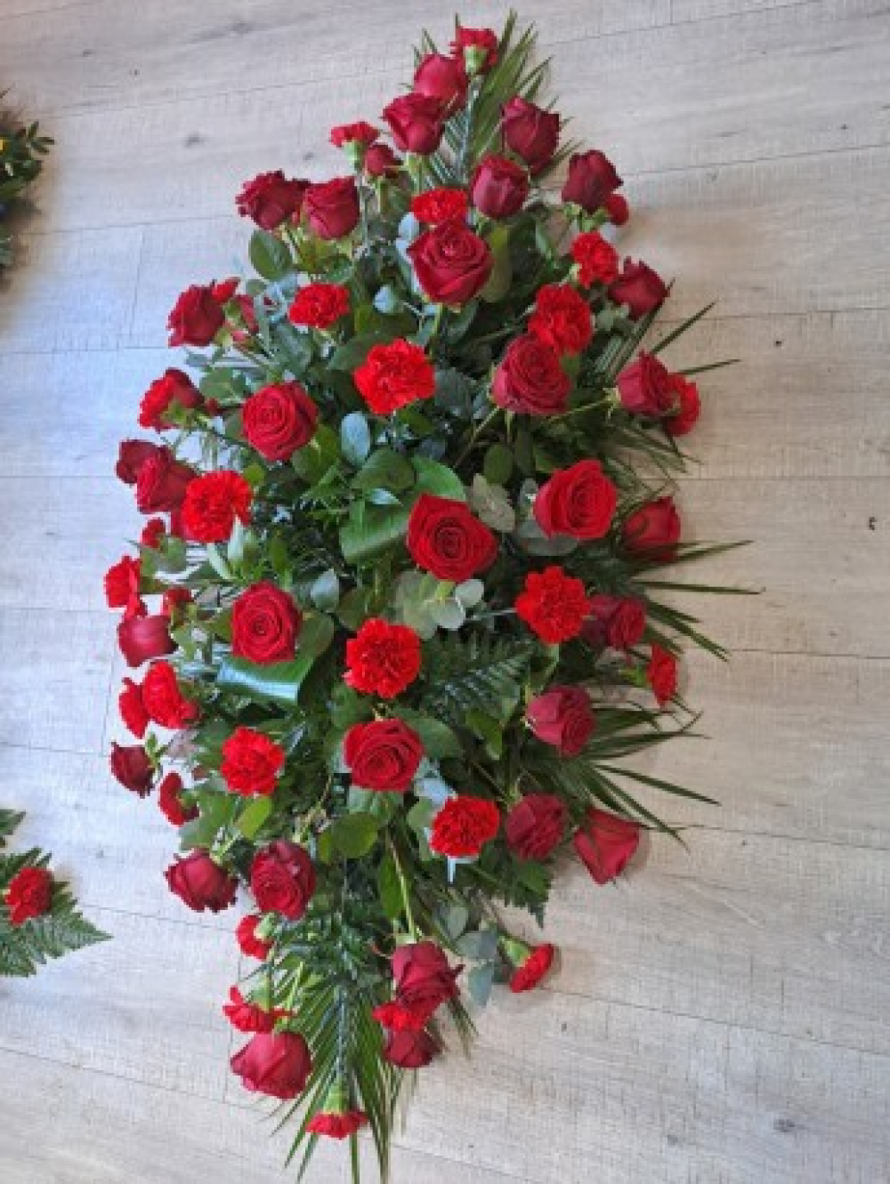Carnation & Rose Casket Spray - Red Product Image